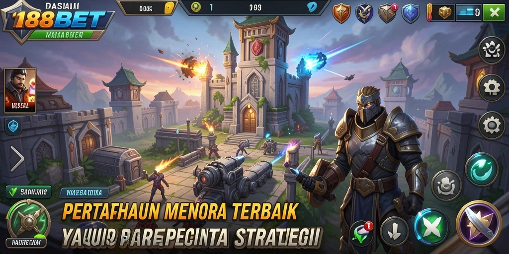 Screenshot utama 188BET menampilkan aksi pertahanan menara yang seru.
