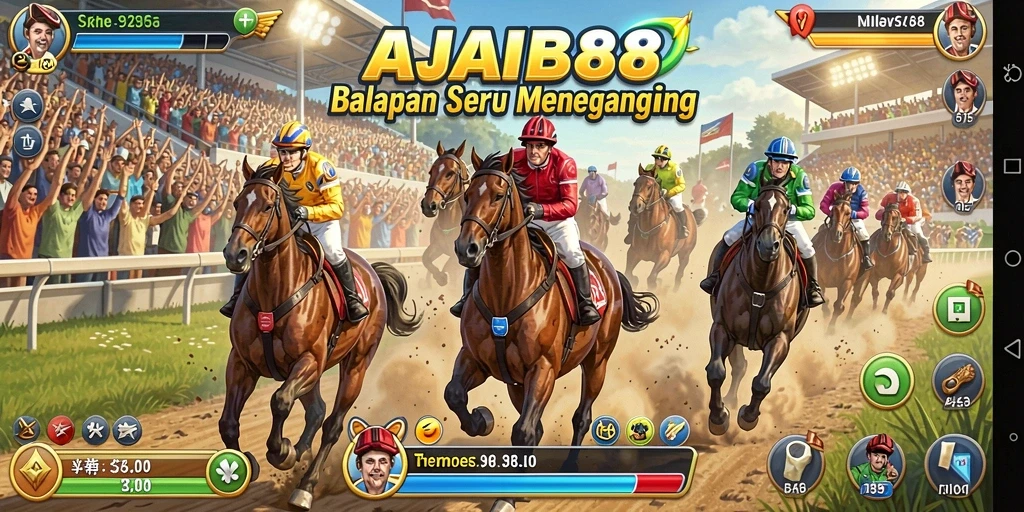 Screenshot gameplay AJAIB88 menunjukkan aksi balapan yang mendebarkan.