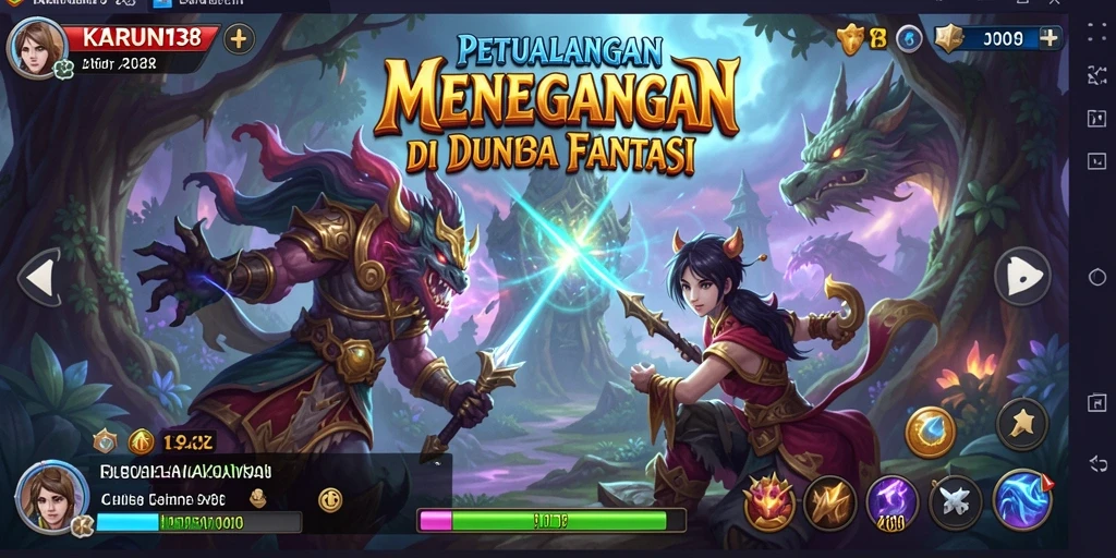 Screenshot gameplay menampilkan karakter menjelajahi dunia fantasi.