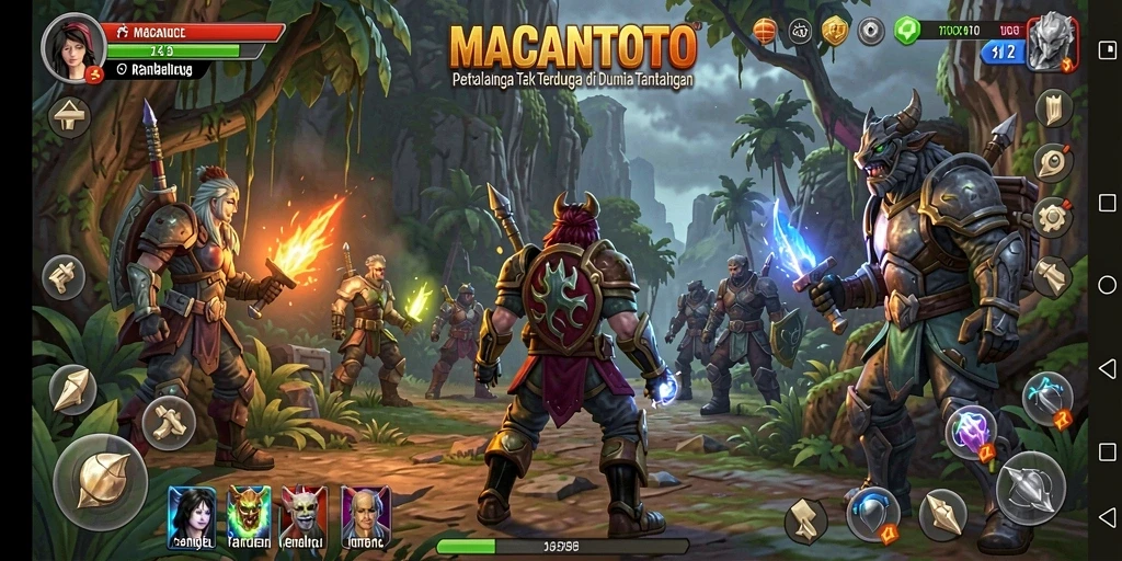 Tampilan gameplay MACANTOTO menampilkan aksi seru dalam petualangan yang mendebarkan.