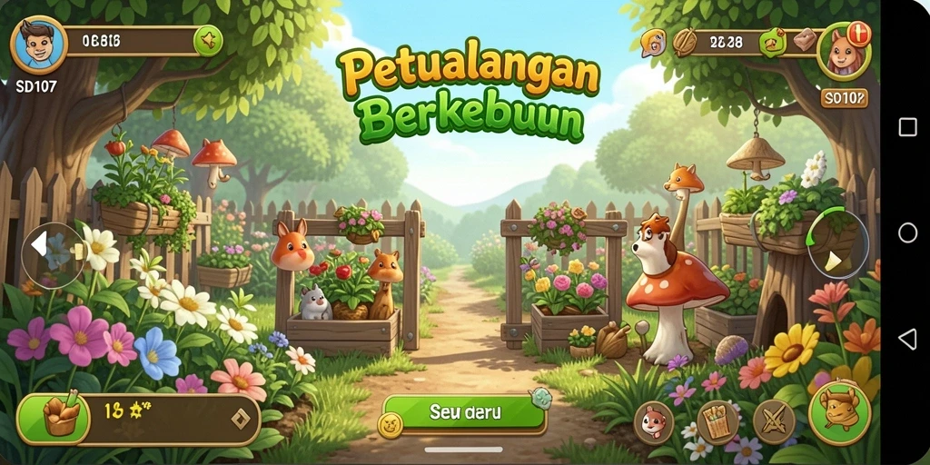 Screenshot game SD107 menampilkan aktivitas berkebun yang seru dan interaktif.