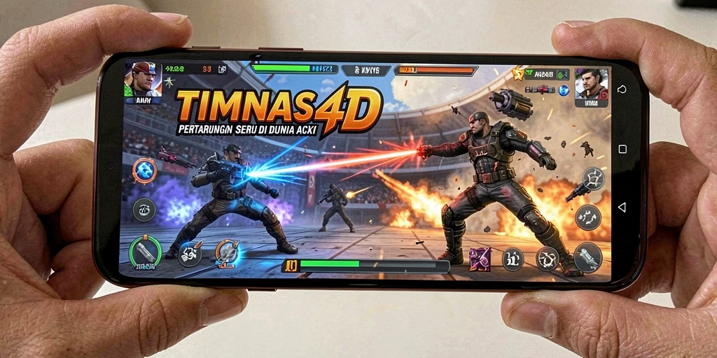 Screenshot menunjukkan aksi seru dalam TIMNAS4D dengan karakter bertarung.